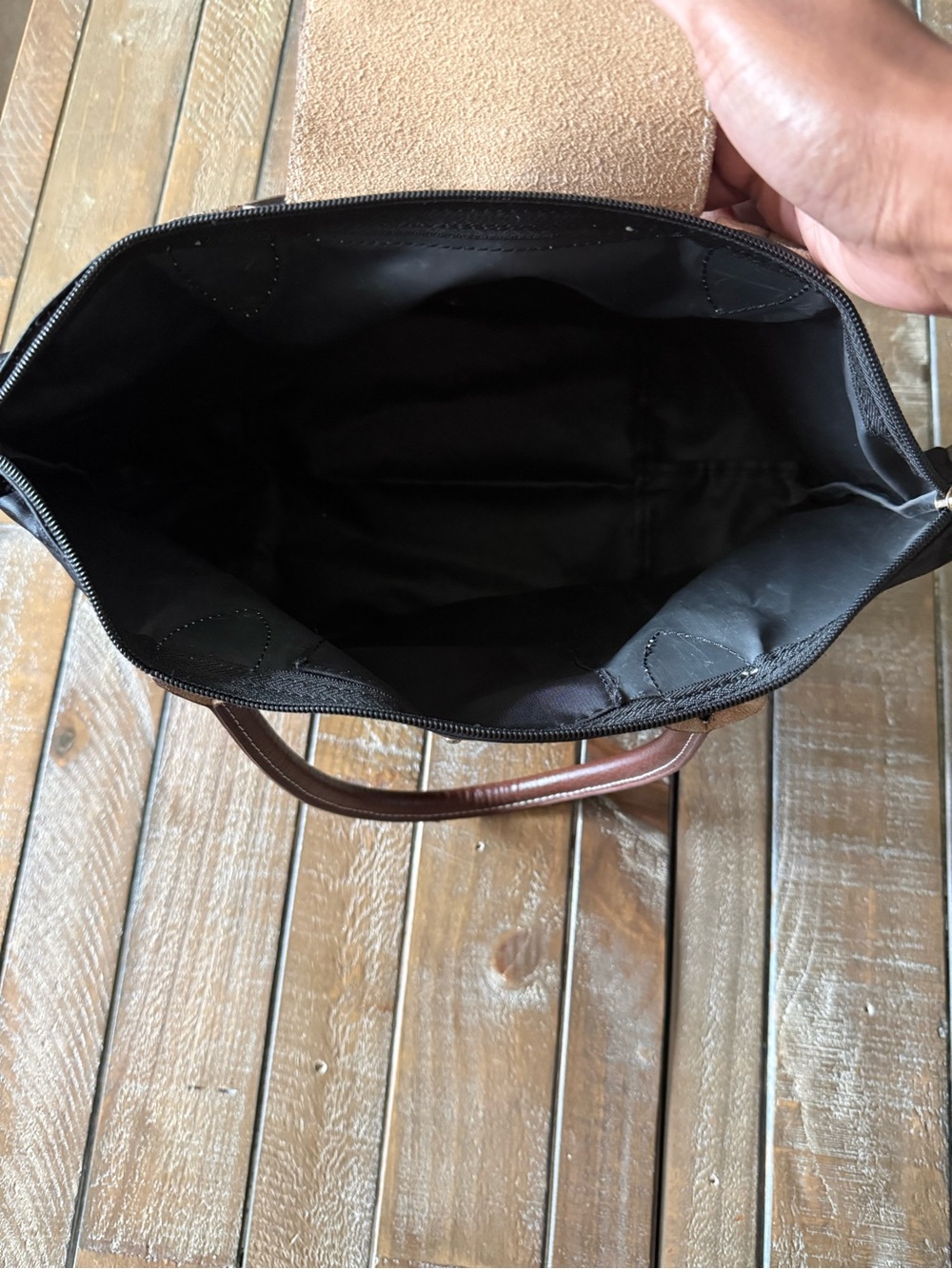 Longchamp Black Nylon Tote with Brown Leather Trim - Picture 3 of 16
